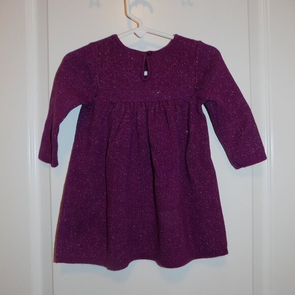 GYMBOREE Polar Princess Purple Sparkle Sweater Dress 12-18M Bow Like new - Picture 2 of 5